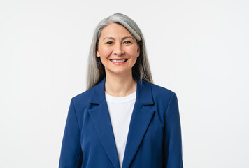 Happy confident smiling caucasian middle-aged mature businesswoman ceo manager employee in formal attire looking at camera isolated in white background. - Powered by Adobe