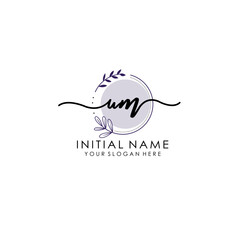 UM Luxury initial handwriting logo with flower template, logo for beauty, fashion, wedding, photography