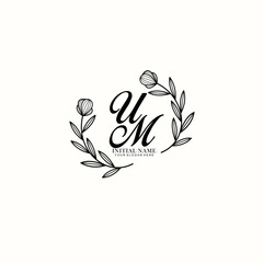 UM Initial letter handwriting and signature logo. Beauty vector initial logo .Fashion  boutique  floral and botanical