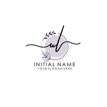 UL Luxury initial handwriting logo with flower template, logo for beauty, fashion, wedding, photography