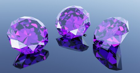 Purple Diamond icon. 3d rendering.	