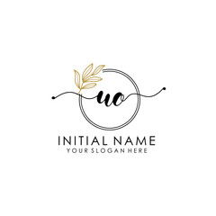 UO Luxury initial handwriting logo with flower template, logo for beauty, fashion, wedding, photography