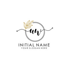 UW Luxury initial handwriting logo with flower template, logo for beauty, fashion, wedding, photography