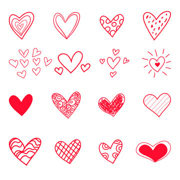 Set of hand drawn heart illustration vector