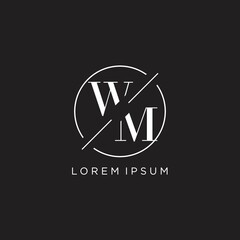 Letter WM logo with simple circle line. Creative look monogram logo design