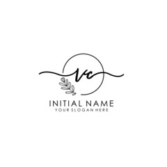 VC Luxury initial handwriting logo with flower template, logo for beauty, fashion, wedding, photography