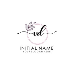 VD Luxury initial handwriting logo with flower template, logo for beauty, fashion, wedding, photography