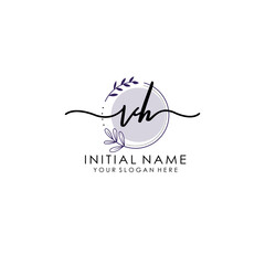 VH Luxury initial handwriting logo with flower template, logo for beauty, fashion, wedding, photography