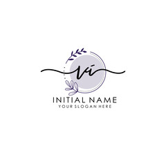 VI Luxury initial handwriting logo with flower template, logo for beauty, fashion, wedding, photography