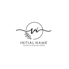 VI Luxury initial handwriting logo with flower template, logo for beauty, fashion, wedding, photography