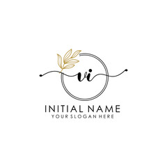 VI Luxury initial handwriting logo with flower template, logo for beauty, fashion, wedding, photography