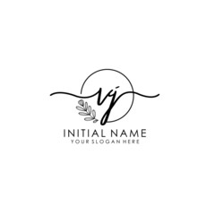 VJ Luxury initial handwriting logo with flower template, logo for beauty, fashion, wedding, photography