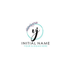Obraz premium VJ Initial letter handwriting and signature logo. Beauty vector initial logo .Fashion boutique floral and botanical