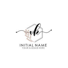 VK Luxury initial handwriting logo with flower template, logo for beauty, fashion, wedding, photography
