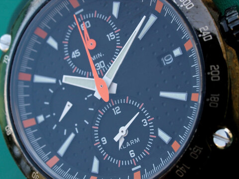 chronograph watch dial close up detail