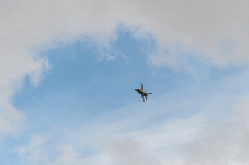 Gothenburg, Sweden - August 29 2010: Danish Air Force F-16 airplane sweeping across the sky.