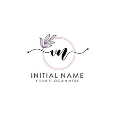 VN Luxury initial handwriting logo with flower template, logo for beauty, fashion, wedding, photography