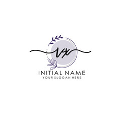 VX Luxury initial handwriting logo with flower template, logo for beauty, fashion, wedding, photography