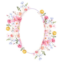 Watercolor spring bouquet with blooming branch and leaves, isolated on white background