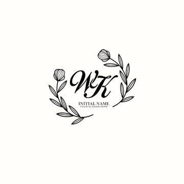 WK Initial letter handwriting and signature logo. Beauty vector initial logo .Fashion  boutique  floral and botanical