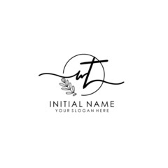 WT Luxury initial handwriting logo with flower template, logo for beauty, fashion, wedding, photography
