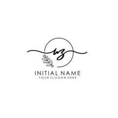 WZ Luxury initial handwriting logo with flower template, logo for beauty, fashion, wedding, photography