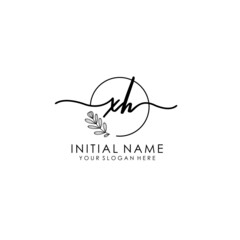 XH Luxury initial handwriting logo with flower template, logo for beauty, fashion, wedding, photography