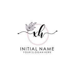 XH Luxury initial handwriting logo with flower template, logo for beauty, fashion, wedding, photography