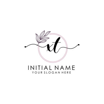 XT Luxury initial handwriting logo with flower template, logo for beauty, fashion, wedding, photography
