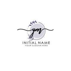 YM Luxury initial handwriting logo with flower template, logo for beauty, fashion, wedding, photography