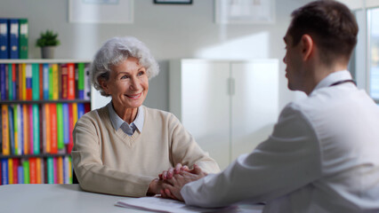 Obraz premium Doctor support senior patient and tell good news