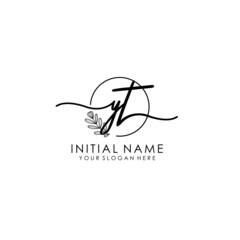 YT Luxury initial handwriting logo with flower template, logo for beauty, fashion, wedding, photography