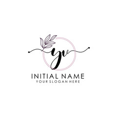 YV Luxury initial handwriting logo with flower template, logo for beauty, fashion, wedding, photography