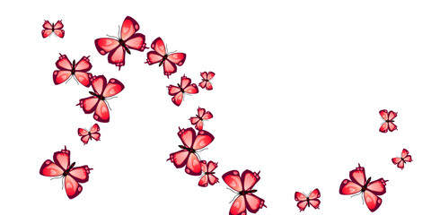 Magic red butterflies abstract vector background. Spring vivid moths. Detailed butterflies abstract children wallpaper. Gentle wings insects graphic design. Nature beings.