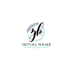 ZK Initial letter handwriting and signature logo. Beauty vector initial logo .Fashion  boutique  floral and botanical