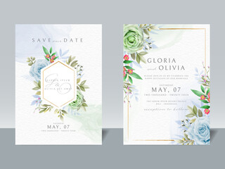 Elegant wedding invitation card template floral watercolor