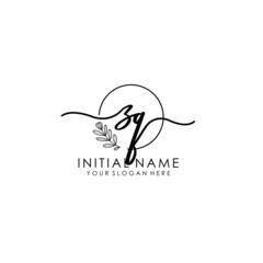 ZQ Luxury initial handwriting logo with flower template, logo for beauty, fashion, wedding, photography