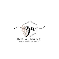 ZU Luxury initial handwriting logo with flower template, logo for beauty, fashion, wedding, photography
