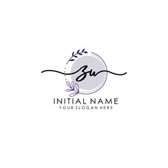 ZU Luxury initial handwriting logo with flower template, logo for beauty, fashion, wedding, photography
