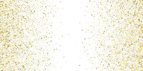 Golden glitter confetti on a white background. Illustration of a drop of shiny particles.