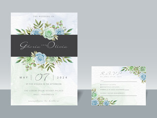 Fototapeta na wymiar Elegant wedding invitation card template floral watercolor