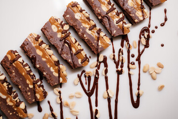 Cakes with nuts covered with chocolate.