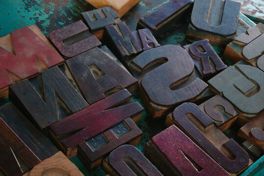 Wooden letterpress type closeup