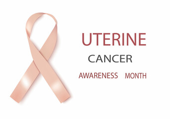 Uterine cancer awareness ribbon vector illustration isolated on white background. Realistic vector peach silk ribbon with loop.