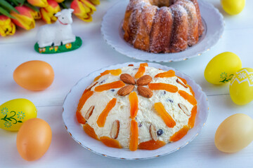 Pascha - a traditional Easter dessert made of cottage cheese, cream and eggs with nuts and raisins