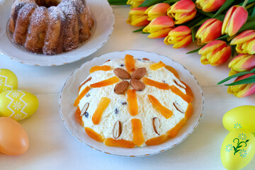 Pascha - a traditional Easter dessert made of cottage cheese, cream and eggs with nuts and raisins