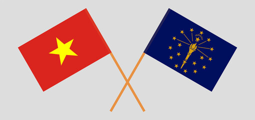 Crossed flags of Vietnam and the State of Indiana. Official colors. Correct proportion