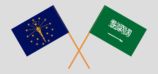 Crossed flags of the State of Indiana and Saudi Arabia. Official colors. Correct proportion