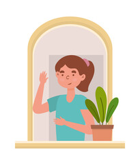 Obraz na płótnie Canvas girl with houseplant in window
