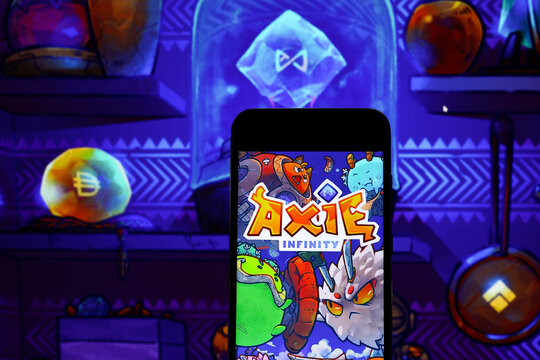 Axie Infinity editorial. Illustrative photo for news about Axie Infinity - an NFT-based online video game